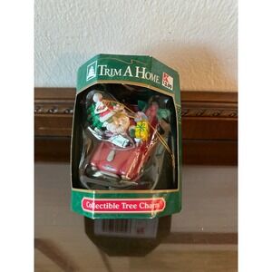 Trim A Home Santa Driving Car Christmas Tree Hanging Ornament NOS Vintage